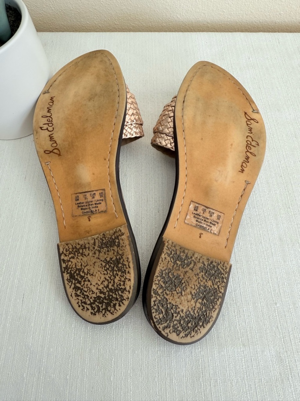 Sam Edelman Gavriela 2 Rose Gold Woven Leather Buckle Slide Sandals - Picture 11 of 11